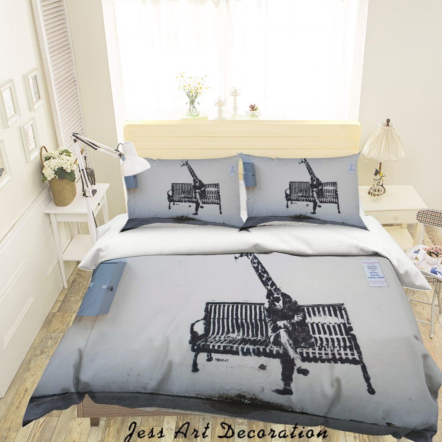 3D Banksy Mural Black White Mr.Giraff Quilt Cover Set Bedding Set Duvet Cover Pillowcases  ZY D119