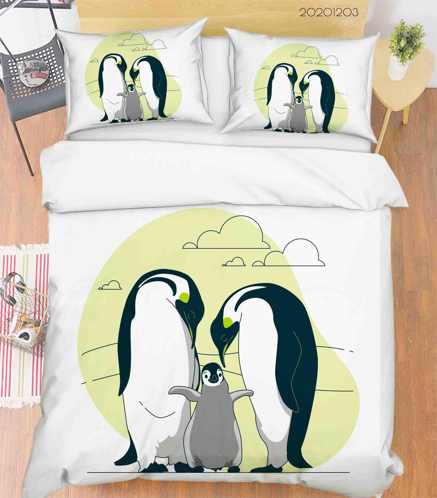3D Cartoon Penguin Family Animal Cloud Quilt Cover Set Bedding Set Duvet Cover Pillowcases LXL