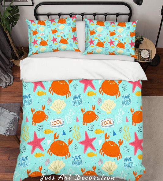 3D Cartoon Crab Starfish Quilt Cover Set Bedding Set Pillowcases 18