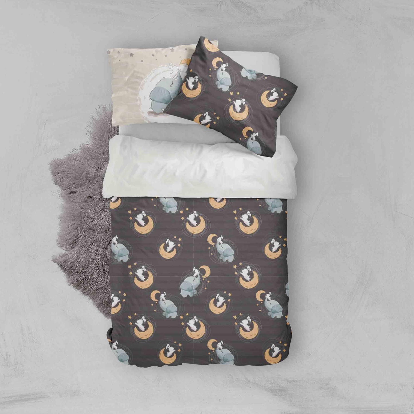3D Black Elephant Rabbit Moon Quilt Cover Set Bedding Set Pillowcases 59