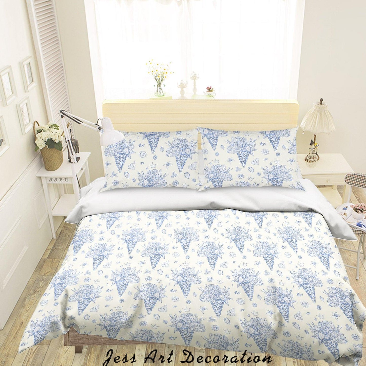 3D Blue Flowers Fruits Ice Cream Pattern Quilt Cover Set Bedding Set Duvet Cover Pillowcases WJ 1479