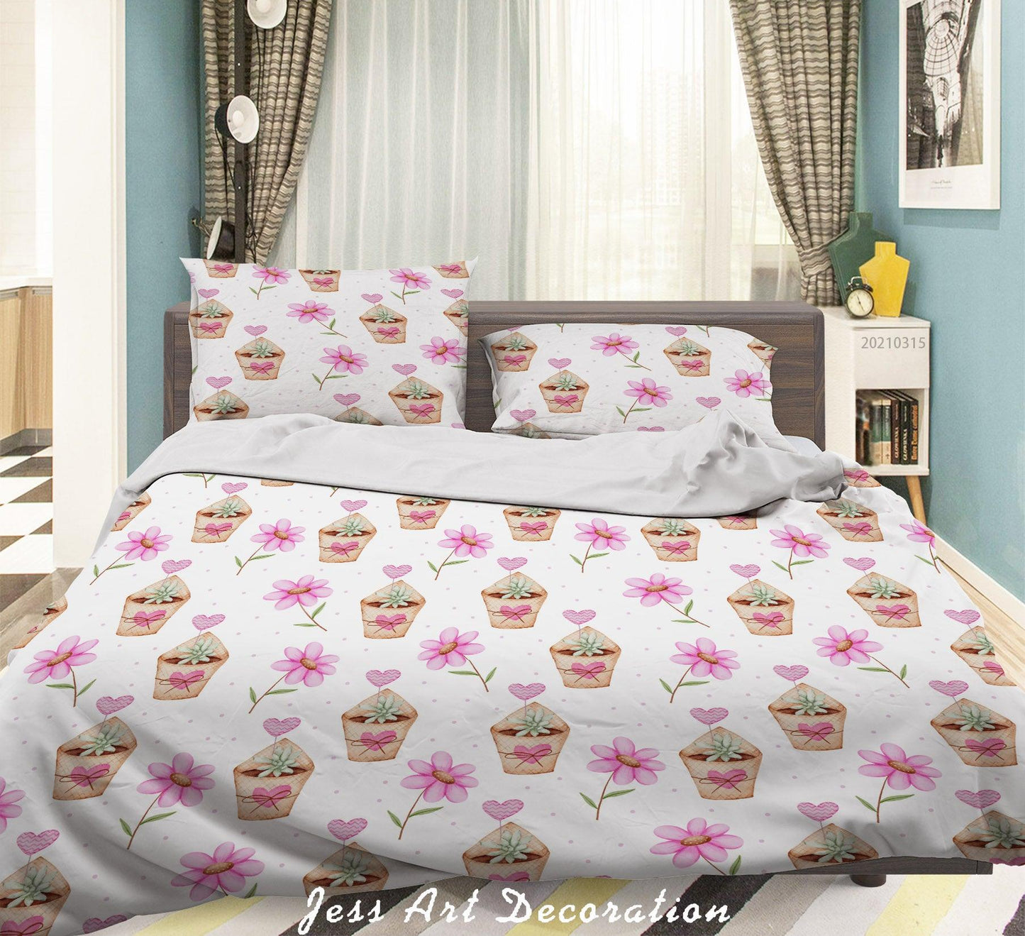 3D Cartoon Pink Bouquet Floral Quilt Cover Set Bedding Set Duvet Cover Pillowcases 120