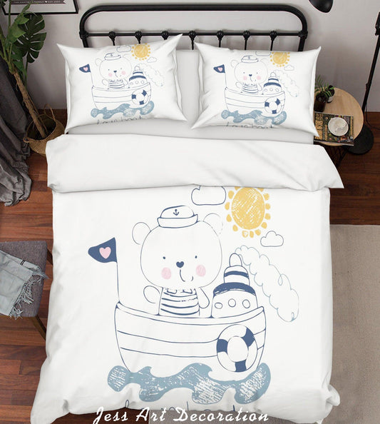 3D Cartoon Bear Boat Quilt Cover Set Bedding Set Pillowcases 162