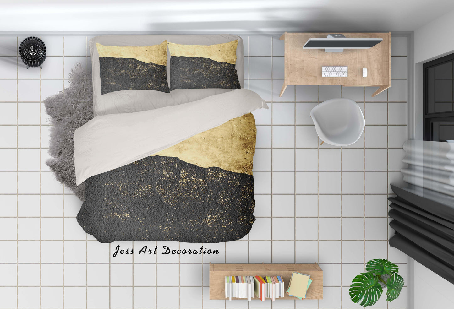 3D Black Golden Quilt Cover Set Bedding Set Pillowcases 89