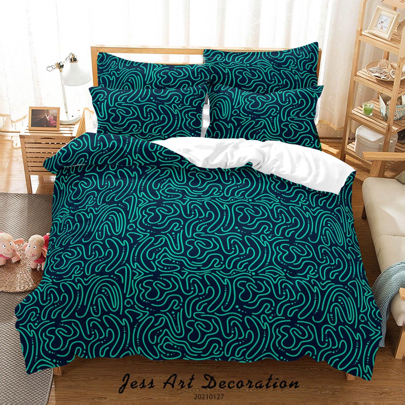 3D Abstract Green Geometry Line Quilt Cover Set Bedding Set Duvet Cover Pillowcases 179