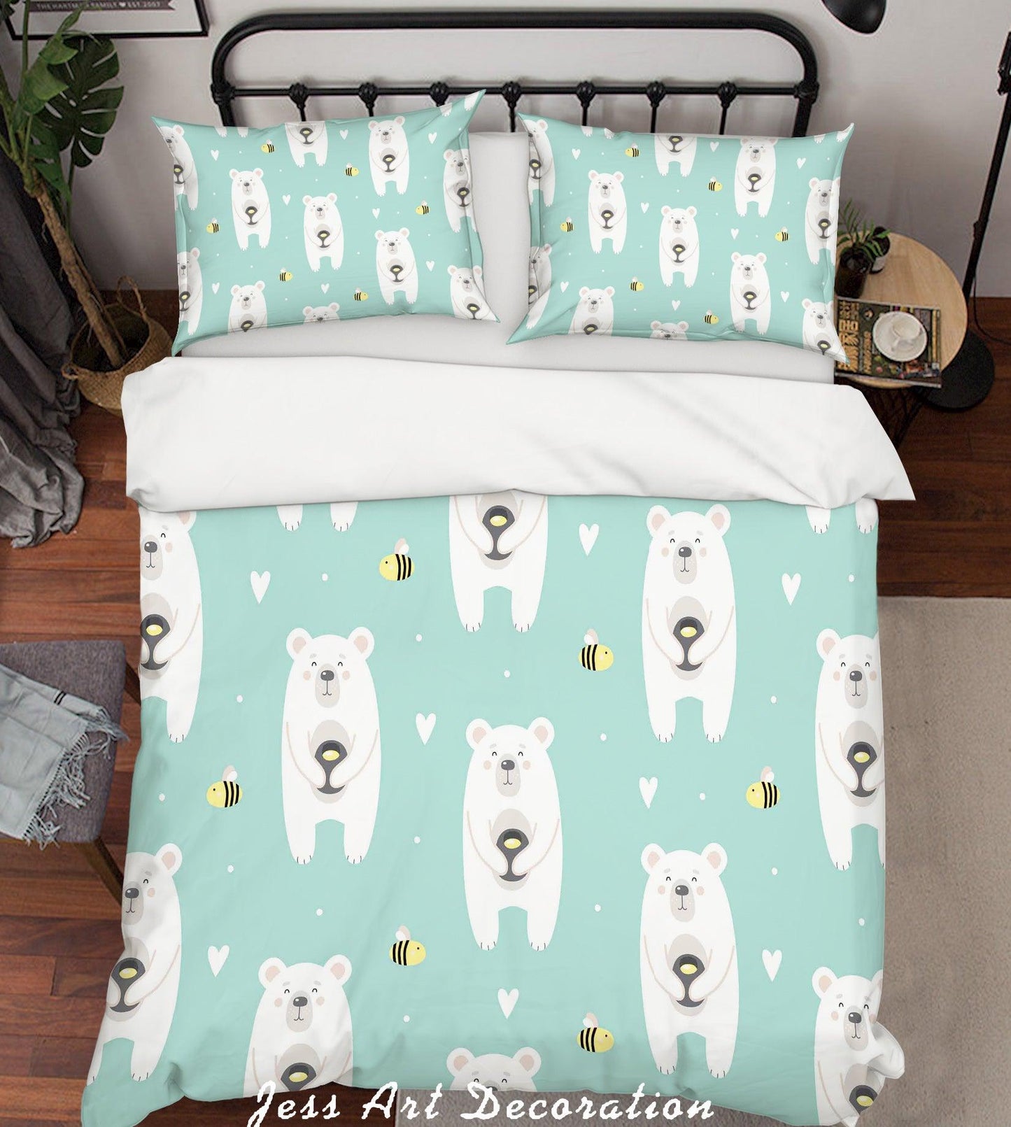 3D Cartoon Bear Green Quilt Cover Set Bedding Set Pillowcases 19