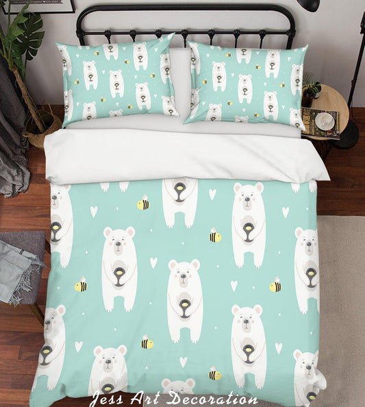 3D Cartoon Bear Green Quilt Cover Set Bedding Set Pillowcases 19