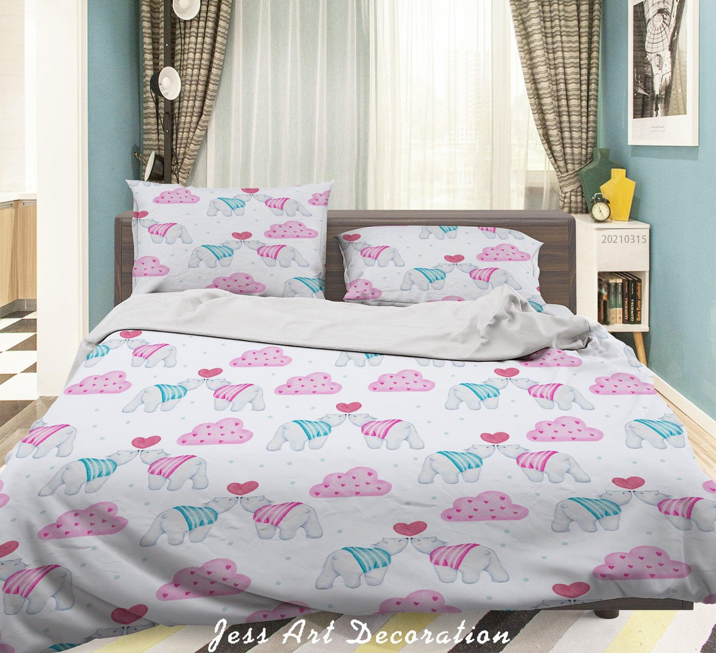 3D Cartoon Cloud Animal Bear Quilt Cover Set Bedding Set Duvet Cover Pillowcases 114