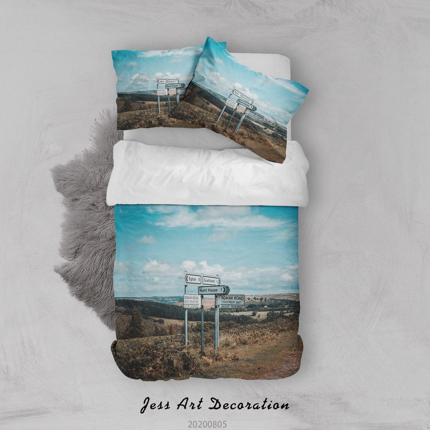 3D Blue Sky Wilderness Signpost Quilt Cover Set Bedding Set Duvet Cover Pillowcases LXL 38