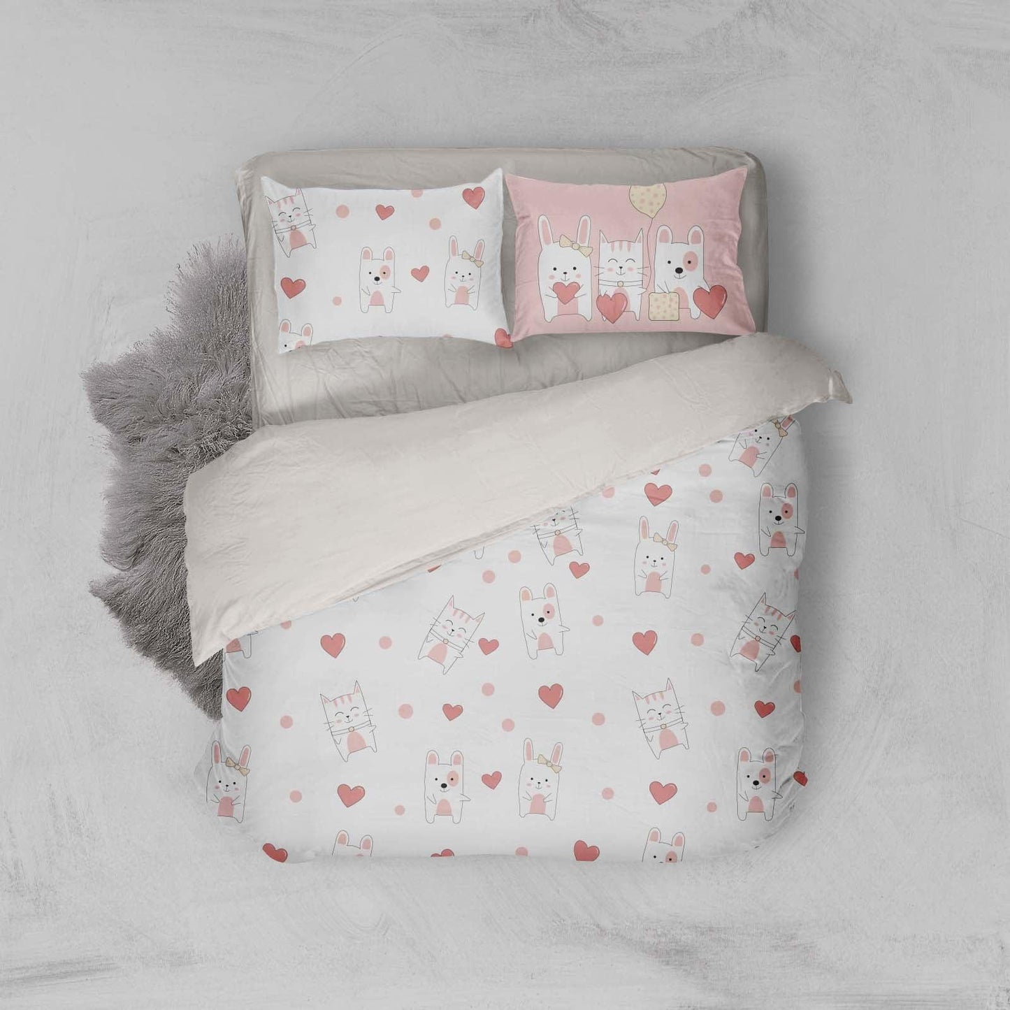 3D Cartoon Cat Kitty Dog Puppy Rabbit Quilt Cover Set Bedding Set Pillowcases 29