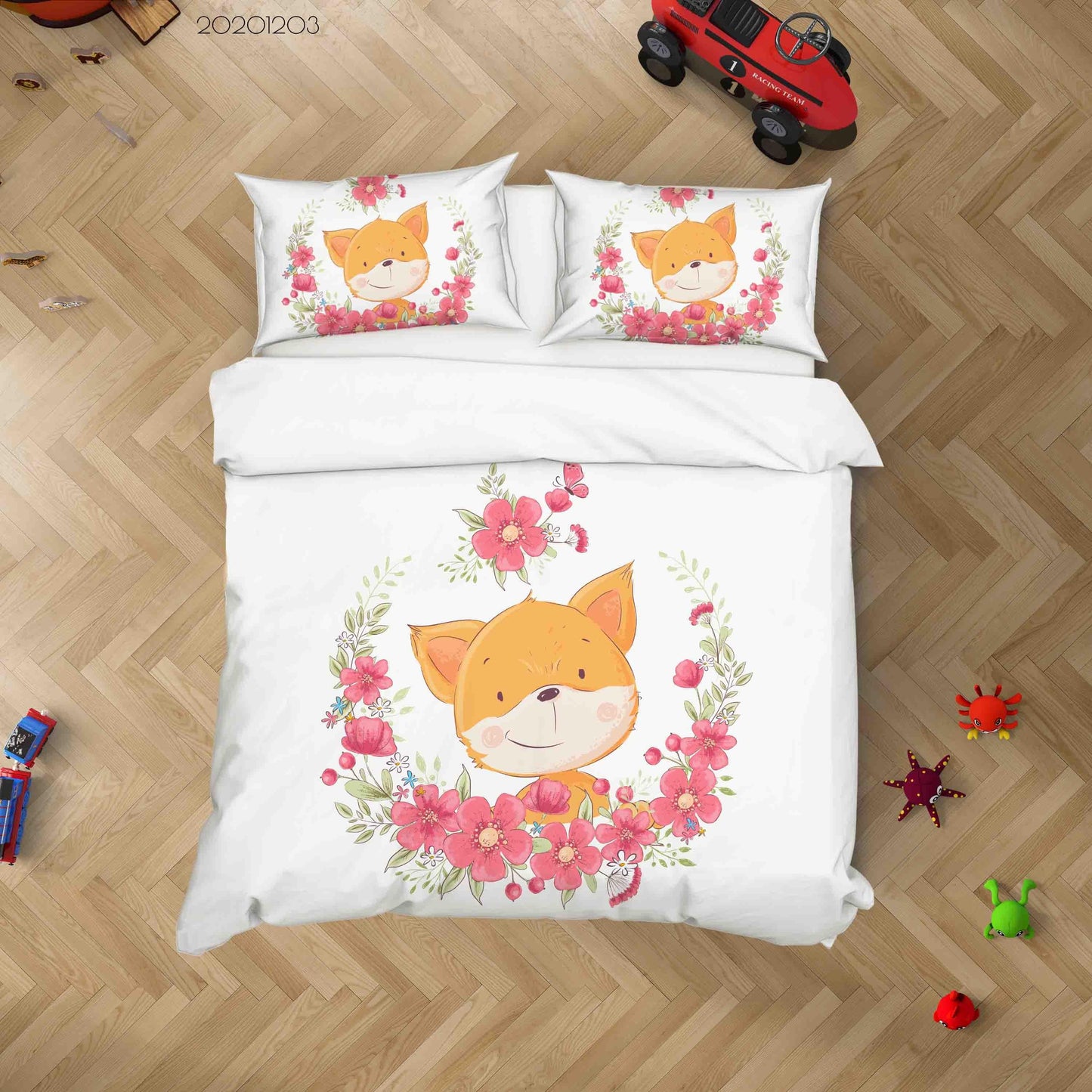 3D Cartoon Pink Floral Plant Fox Animal Quilt Cover Set Bedding Set Duvet Cover Pillowcases LXL