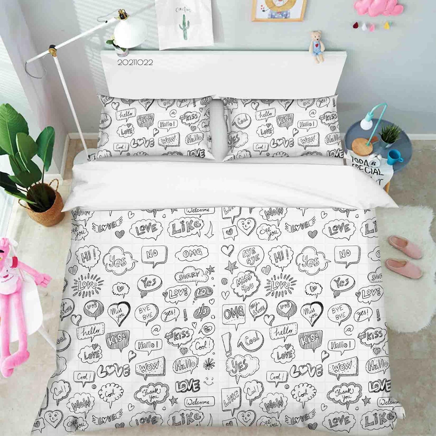 3D Abstract Bubble Language Graffiti Quilt Cover Set Bedding Set Duvet Cover Pillowcases 34