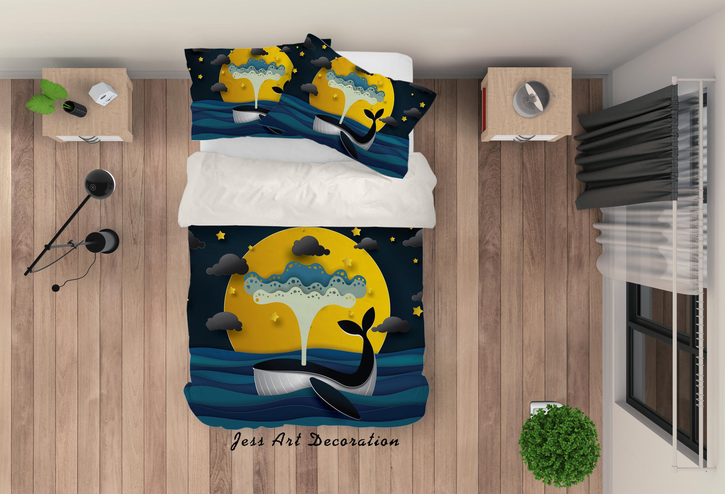 3D Cartoon Moon Dolphin Quilt Cover Set Bedding Set Pillowcases 97