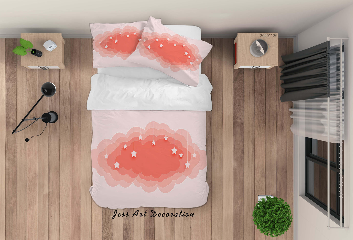 3D Abstract Pink Cloud Star Quilt Cover Set Bedding Set Duvet Cover Pillowcases LXL