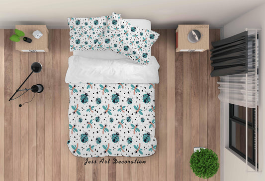 3D Cartoon Lady Bug Dragonfly Quilt Cover Set Bedding Set Duvet Cover Pillowcases LXL 32