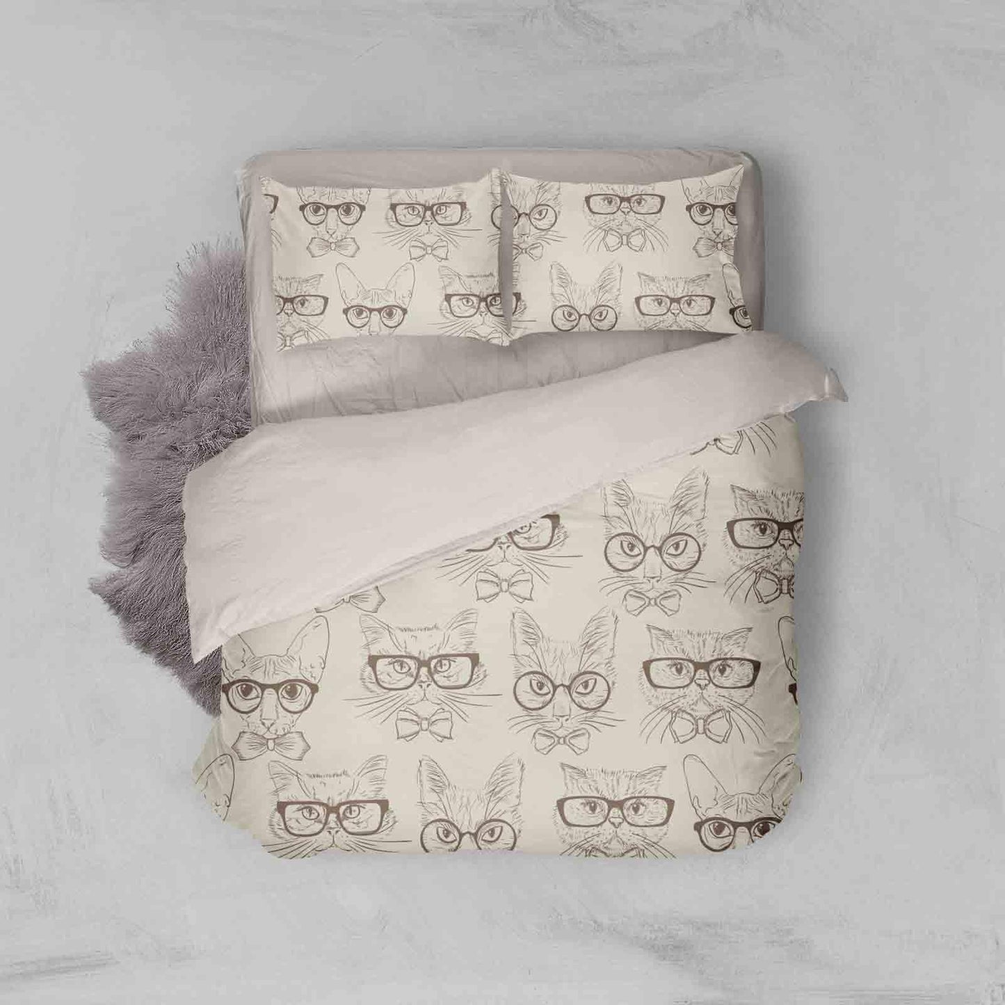 3D Beige Dog Cat Quilt Cover Set Bedding Set Pillowcases 44