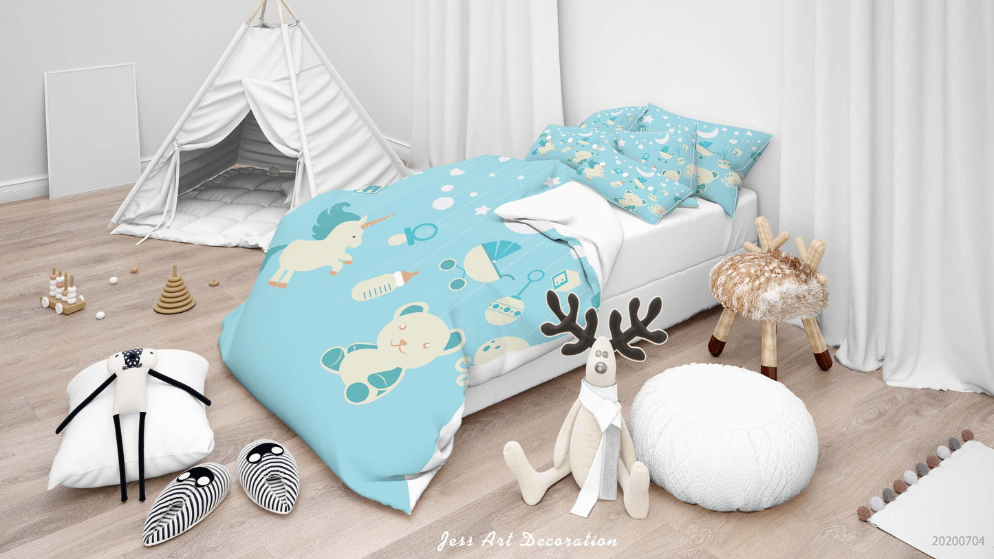 3D Blue Bear Octopus Baby Carriage Unicorn Quilt Cover Set Bedding Set Duvet Cover Pillowcases SF66