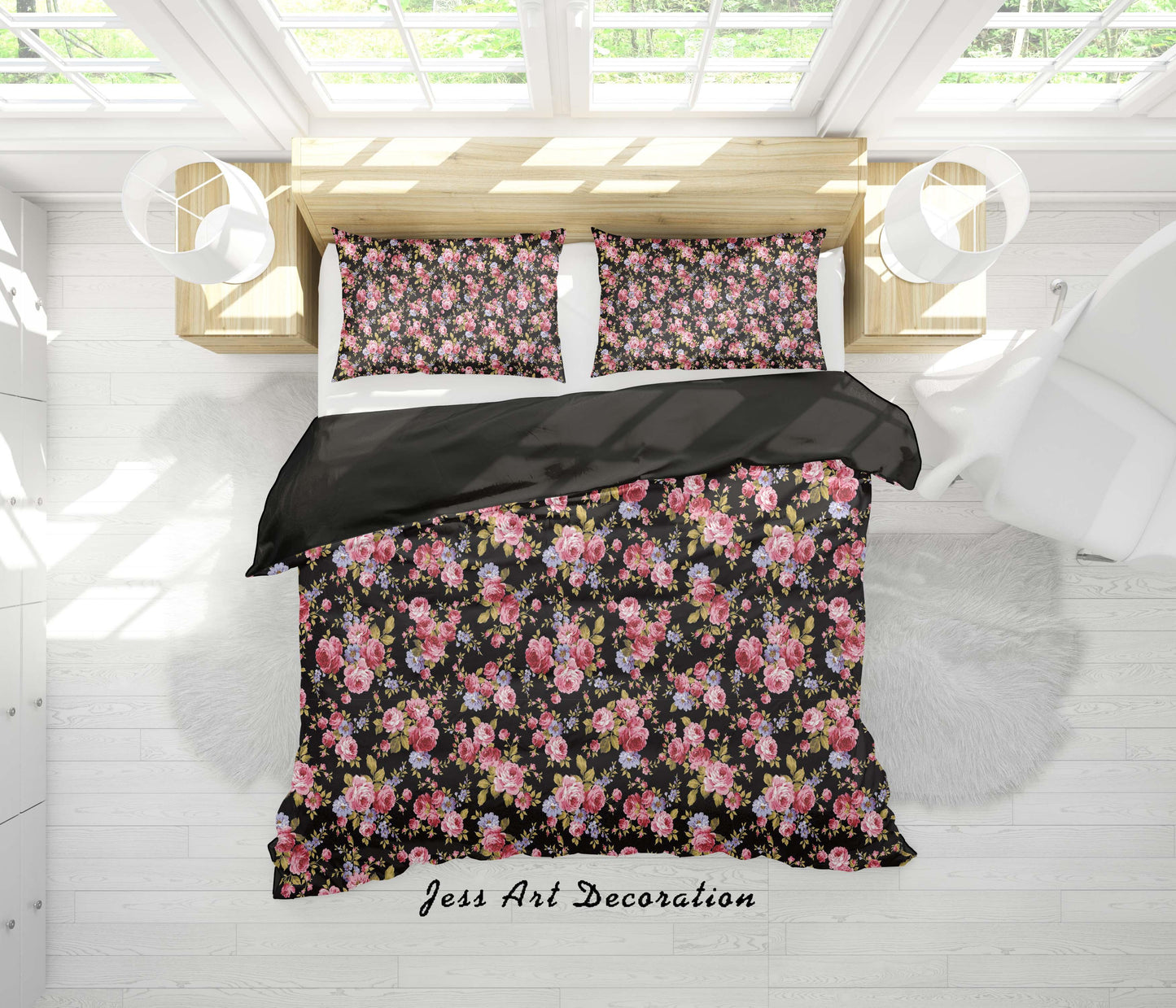 3D Black Flowers Quilt Cover Set Bedding Set Duvet Cover Pillowcases SF125