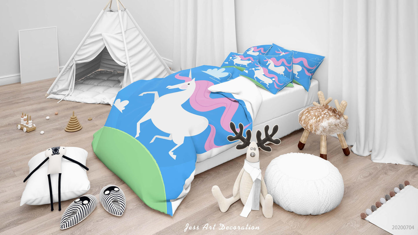 3D Blue Unicorn Quilt Cover Set Bedding Set Duvet Cover Pillowcases SF47