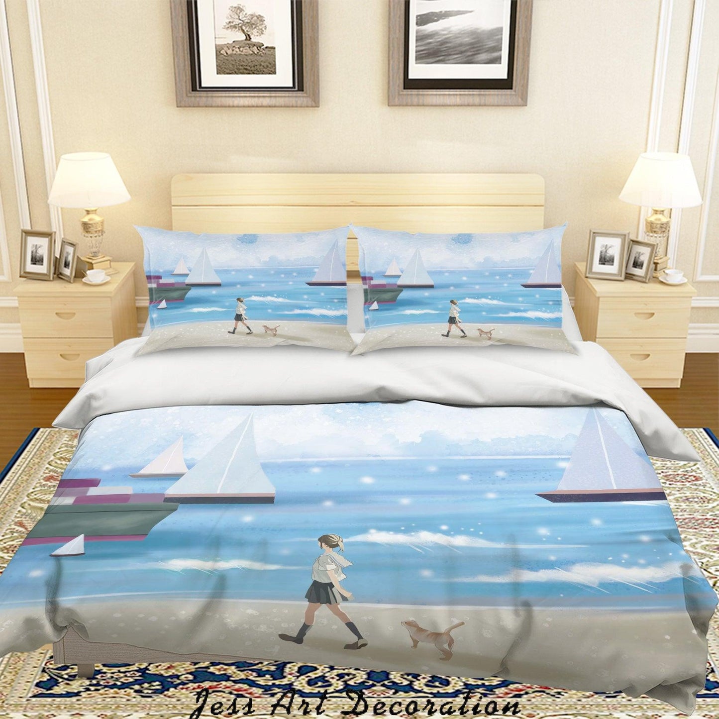 3D Cartoon Ocean Sailing Boy Quilt Cover Set Bedding Set Duvet Cover Pillowcases A596 LQH