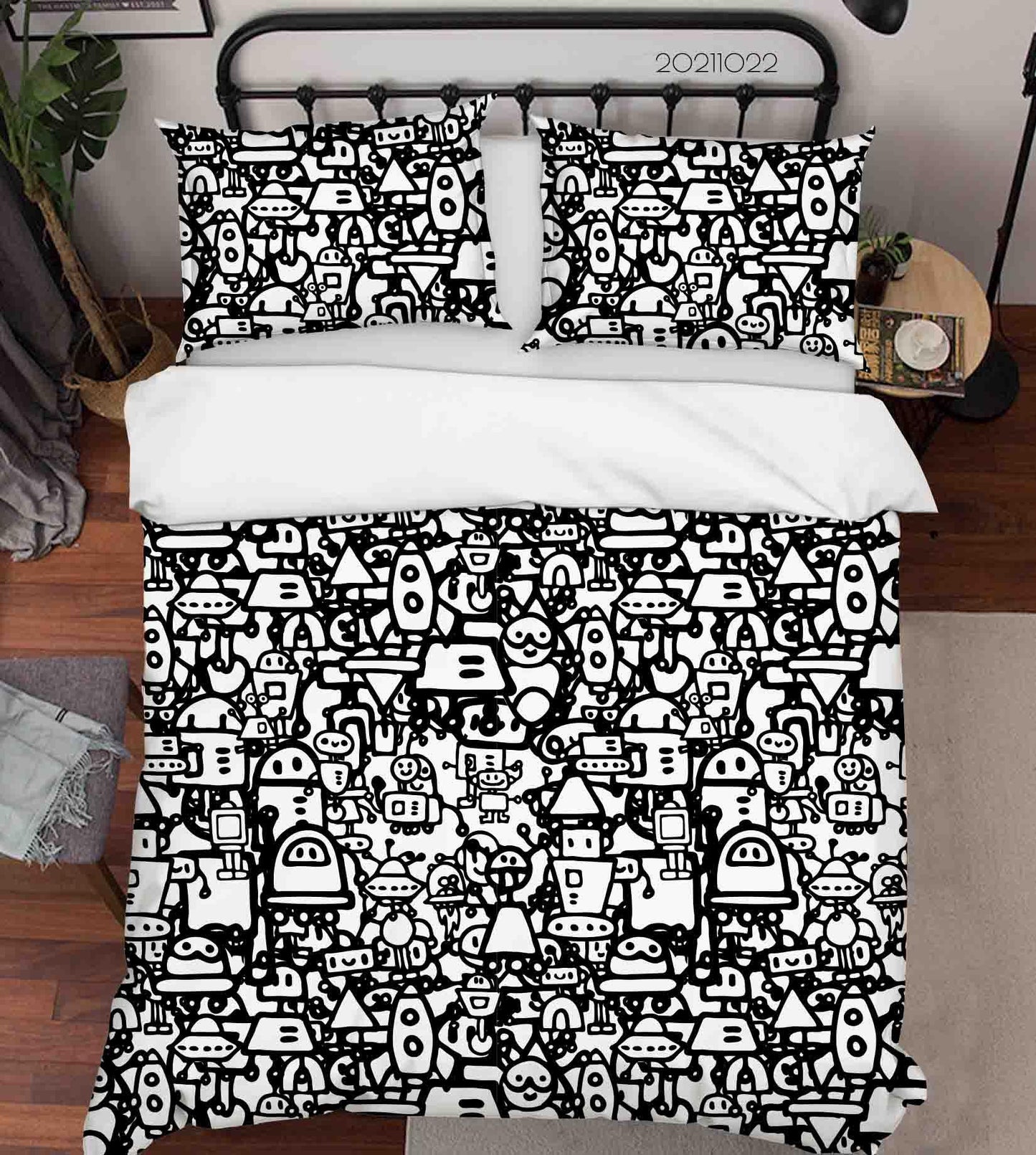 3D Abstract Robot Art Graffiti Quilt Cover Set Bedding Set Duvet Cover Pillowcases 44