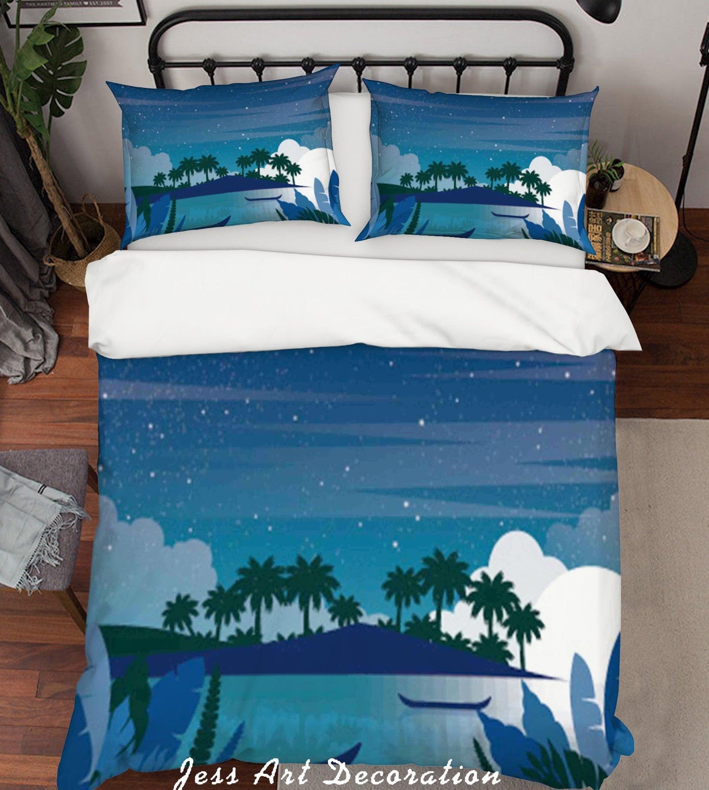 3D Blue Sky Star Sea Boat Plants Palm Tree Quilt Cover Set Bedding Set Pillowcases 15
