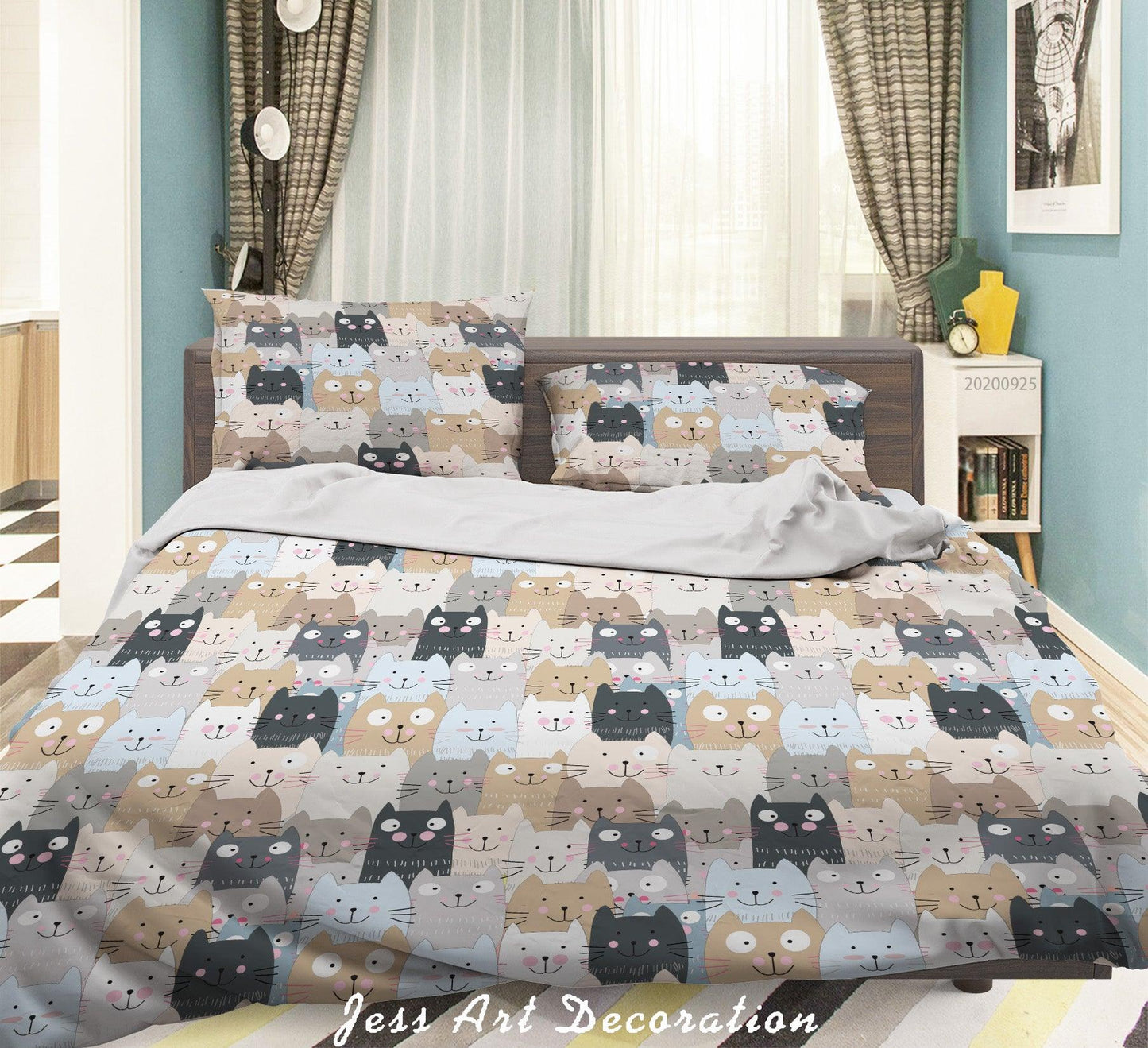 3D Cartoon Animal Cat Pattern Quilt Cover Set Bedding Set Duvet Cover Pillowcases WJ 6406
