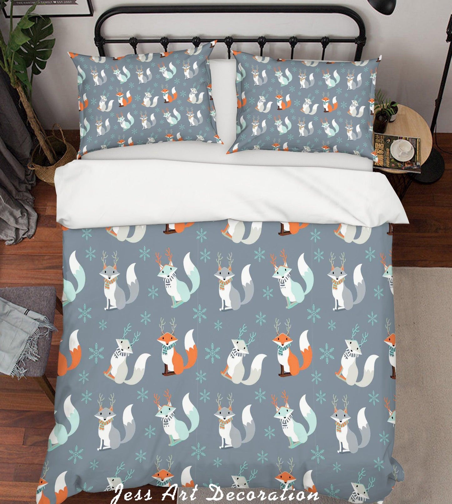 3D Cartoon Fox gGrey Quilt Cover Set Bedding Set Pillowcases 3