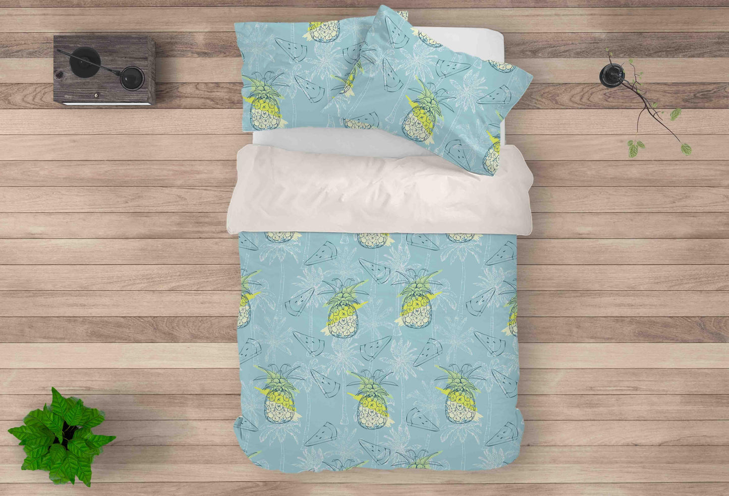 3D Blue Watermelon Palm Tree Pineapple Quilt Cover Set Bedding Set Pillowcases 58