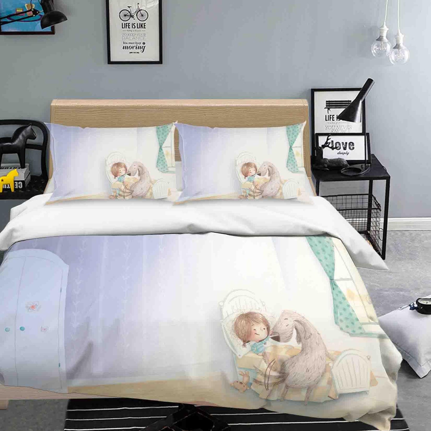 3D Bedroom Girl Dog Cartoon Quilt Cover Set Bedding Set Duvet Cover Pillowcases SF068