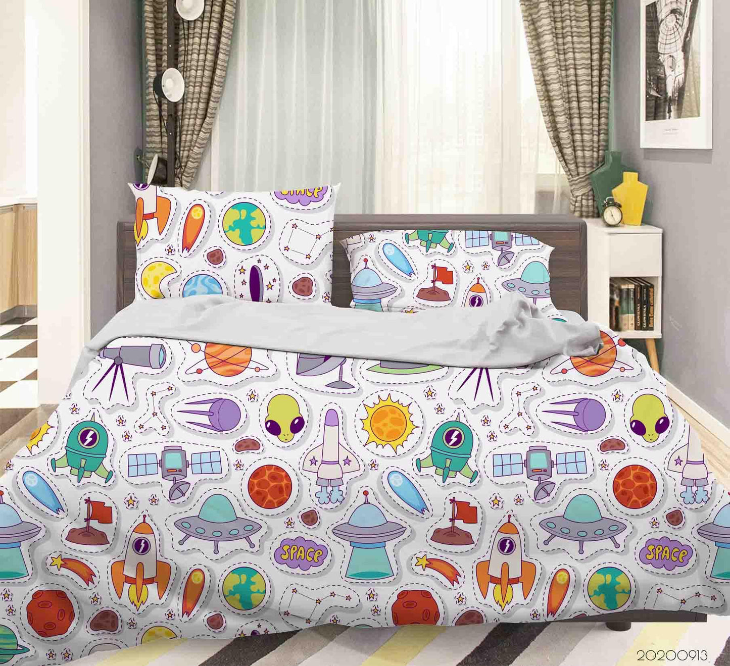 3D Cartoon Astronomy Space Pattern Quilt Cover Set Bedding Set Duvet Cover Pillowcases WJ 1808