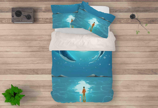 3D Blue Whale Sea Boy Dog Quilt Cover Set Bedding Set Pillowcases 23