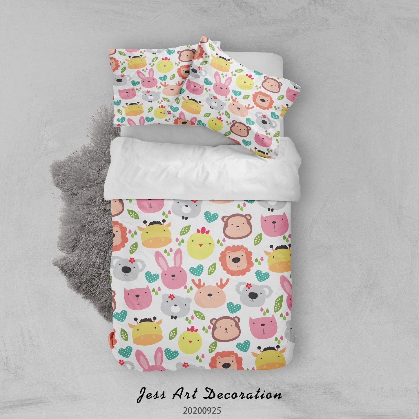 3D Cartoon Animal Rabbit Lion Monkey Pattern Quilt Cover Set Bedding Set Duvet Cover Pillowcases WJ 6499