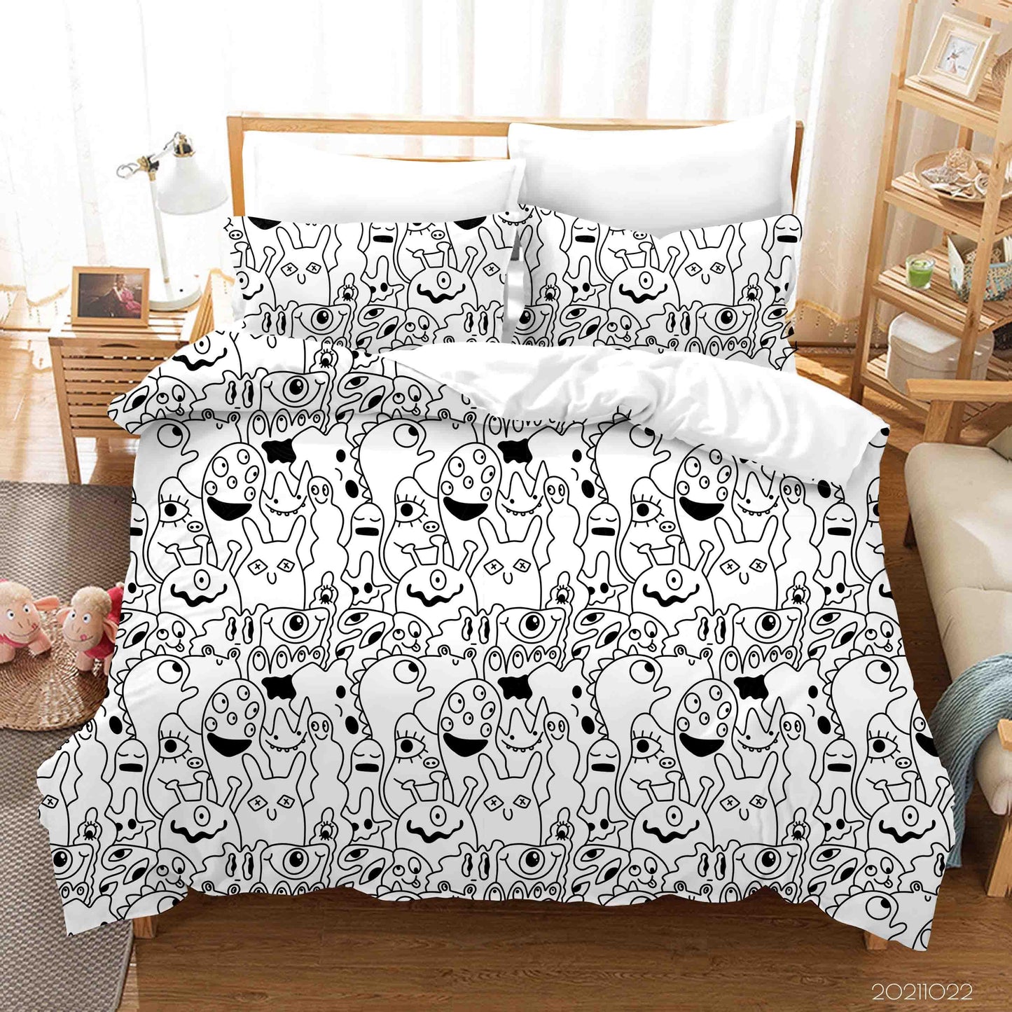 3D Abstract Ghost Doodle Quilt Cover Set Bedding Set Duvet Cover Pillowcases 81