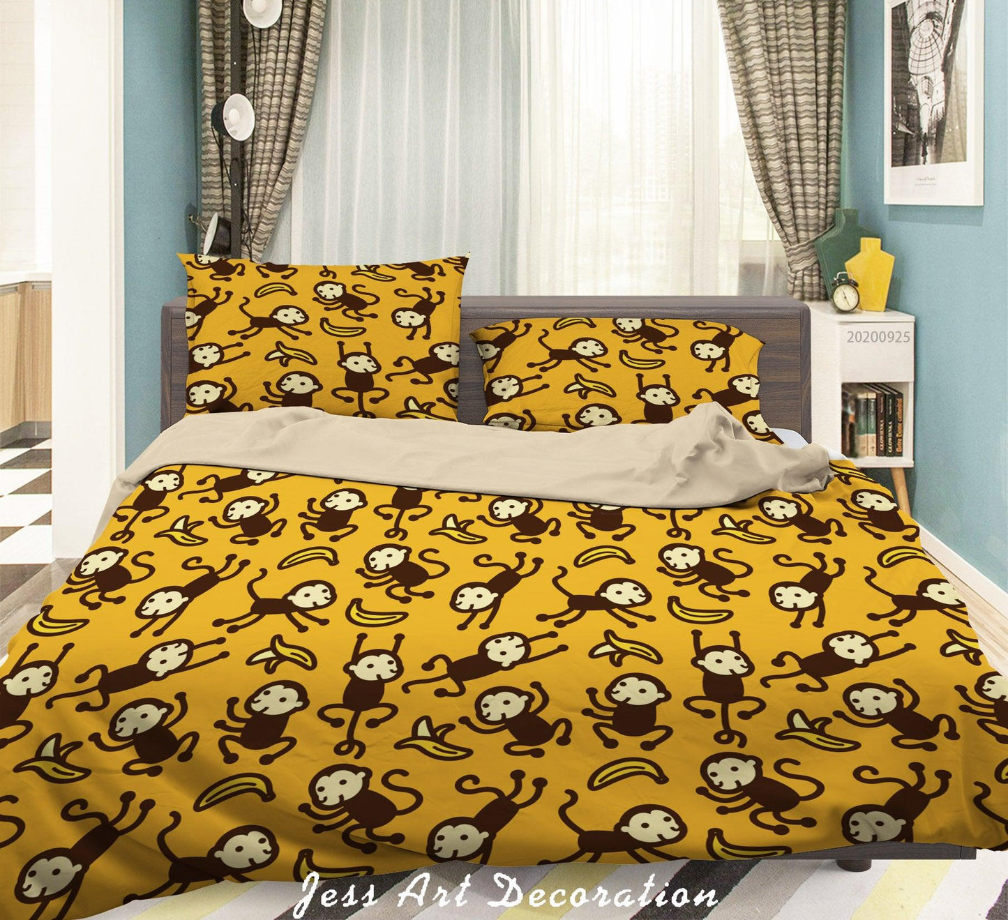 3D Cartoon Animal Monkey Banana Pattern Quilt Cover Set Bedding Set Duvet Cover Pillowcases WJ 6511