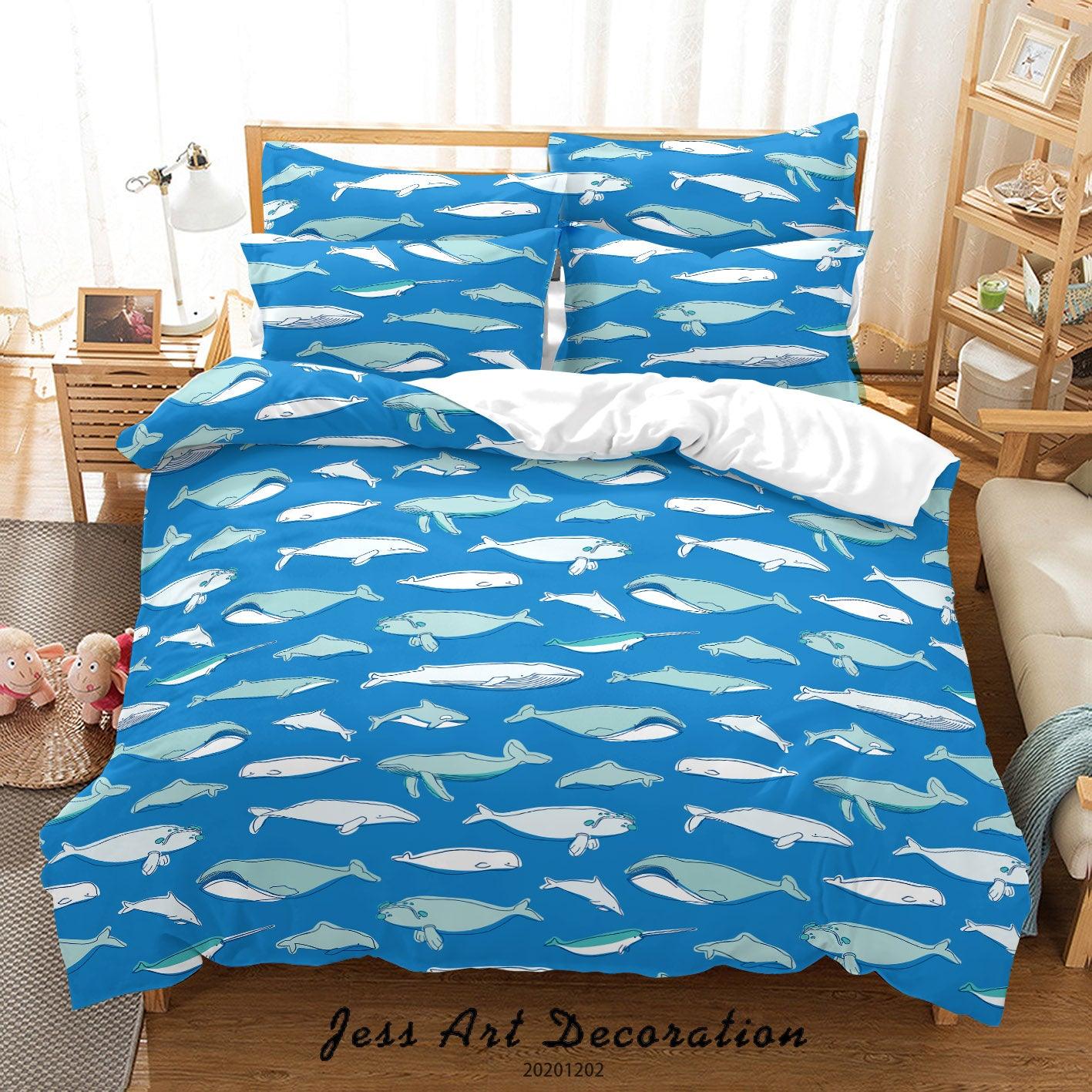3D Cartoon Hand Drawn Blue Whale Fish Pattern Quilt Cover Set Bedding Set Duvet Cover Pillowcases LXL