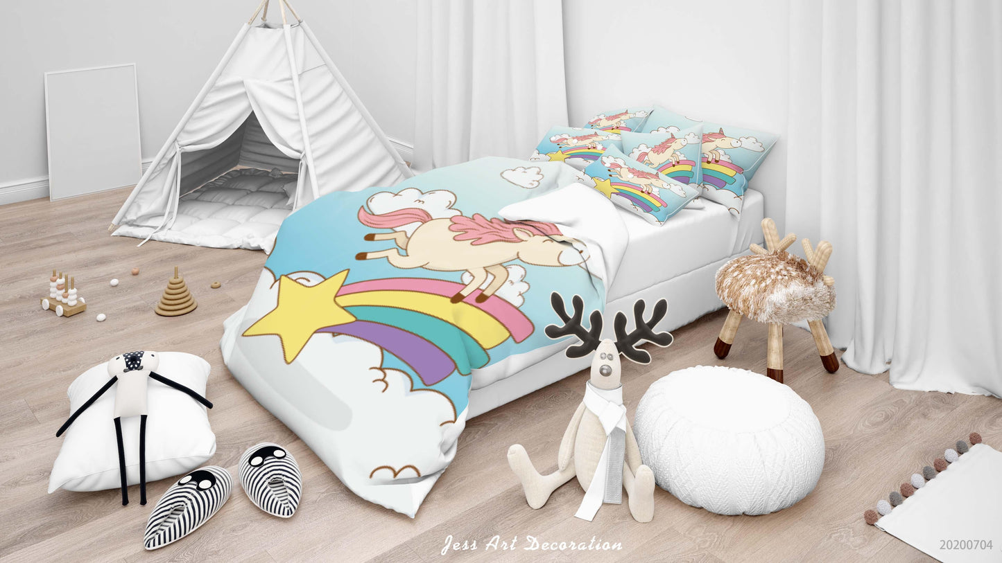 3D Blue Unicorn Star Quilt Cover Set Bedding Set Duvet Cover Pillowcases SF13