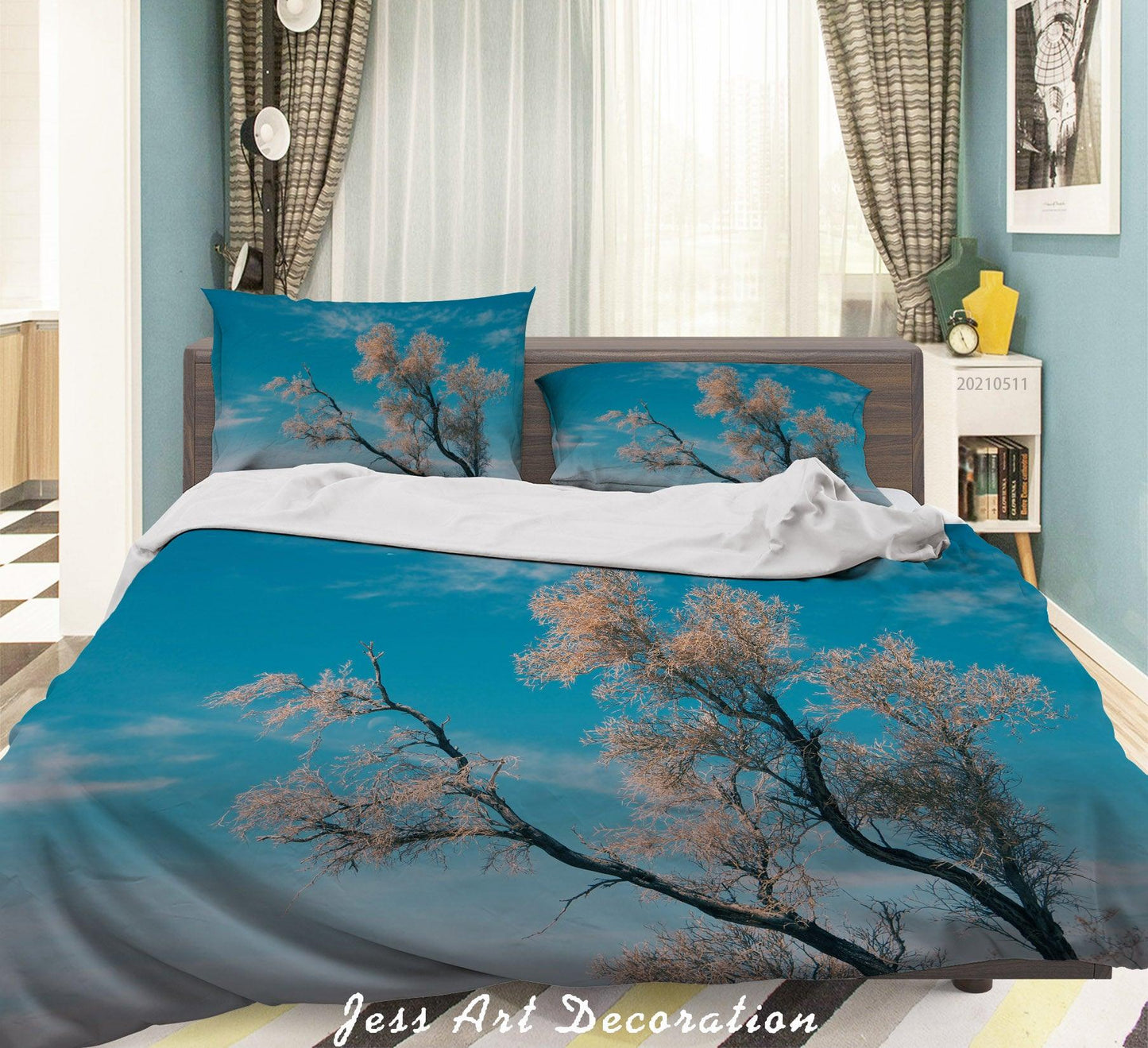 3D Blue Sky Floral Branch Quilt Cover Set Bedding Set Duvet Cover Pillowcases 562