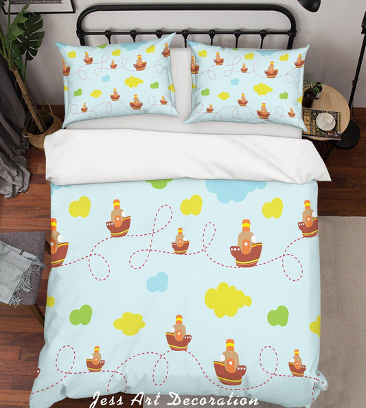 3D Cartoon Boat Cloud Quilt Cover Set Bedding Set Pillowcases 13