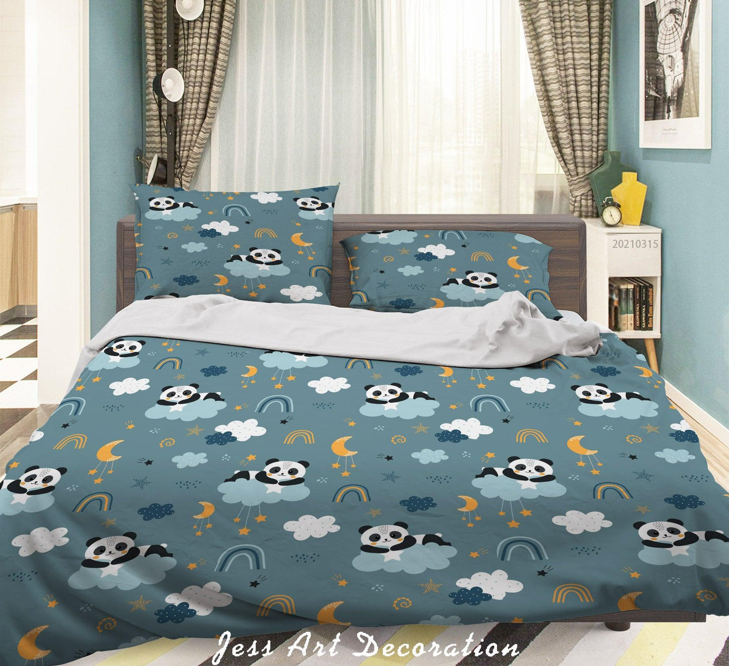 3D Cartoon Moon Cloud Panda Quilt Cover Set Bedding Set Duvet Cover Pillowcases 44