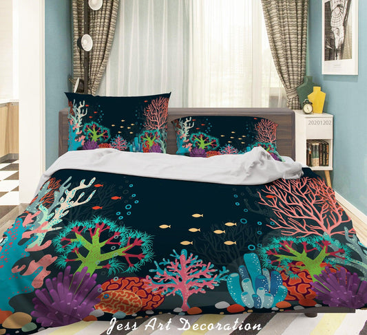 3D Cartoon Hand Drawn Ocean Colorful Coral Fish Quilt Cover Set Bedding Set Duvet Cover Pillowcases LXL
