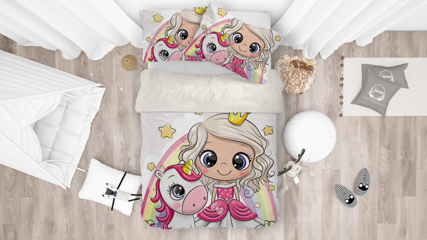 3D Cartoon Girl Unicorn Quilt Cover Set Bedding Set Pillowcases 116
