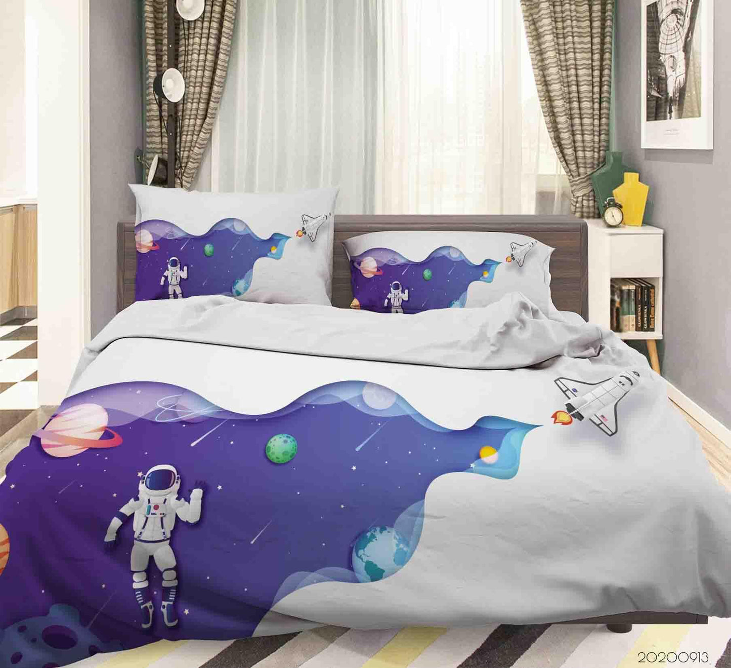 3D Cartoon Astronaut Roam Space Quilt Cover Set Bedding Set Duvet Cover Pillowcases WJ 1809