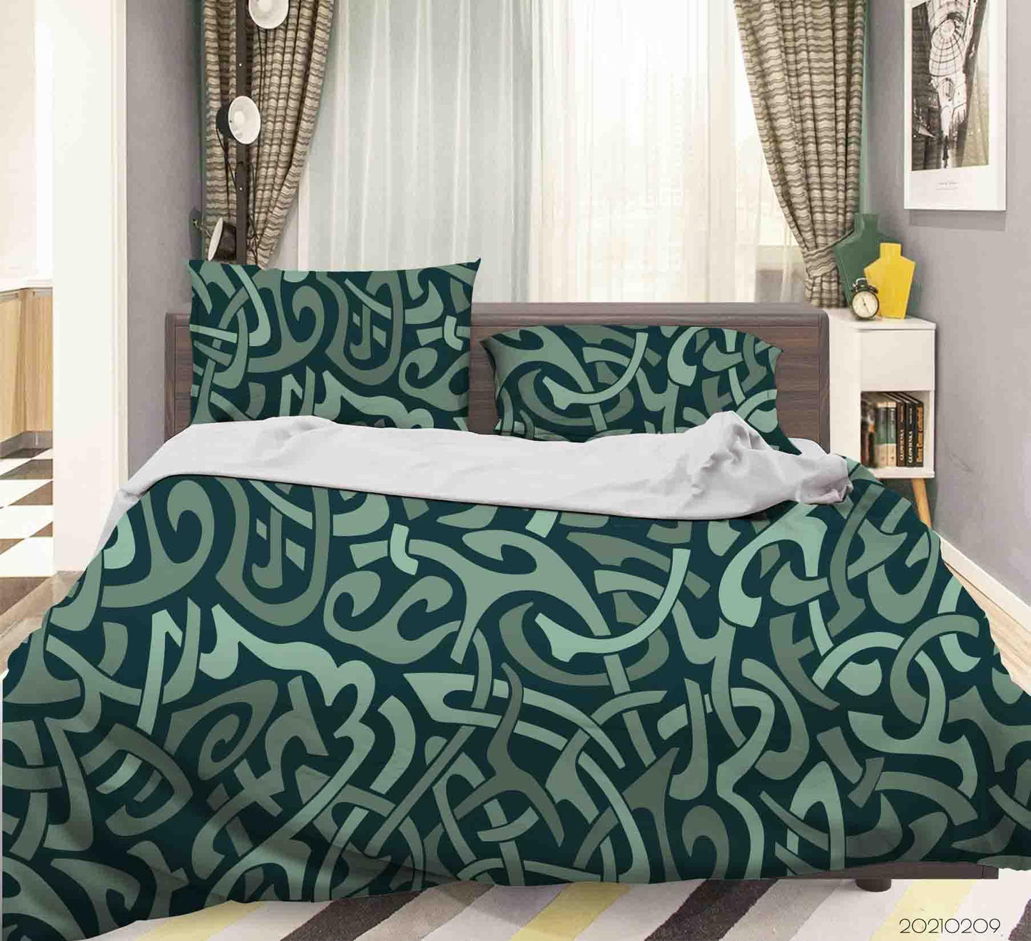 3D Abstract Green Geometry Quilt Cover Set Bedding Set Duvet Cover Pillowcases 293