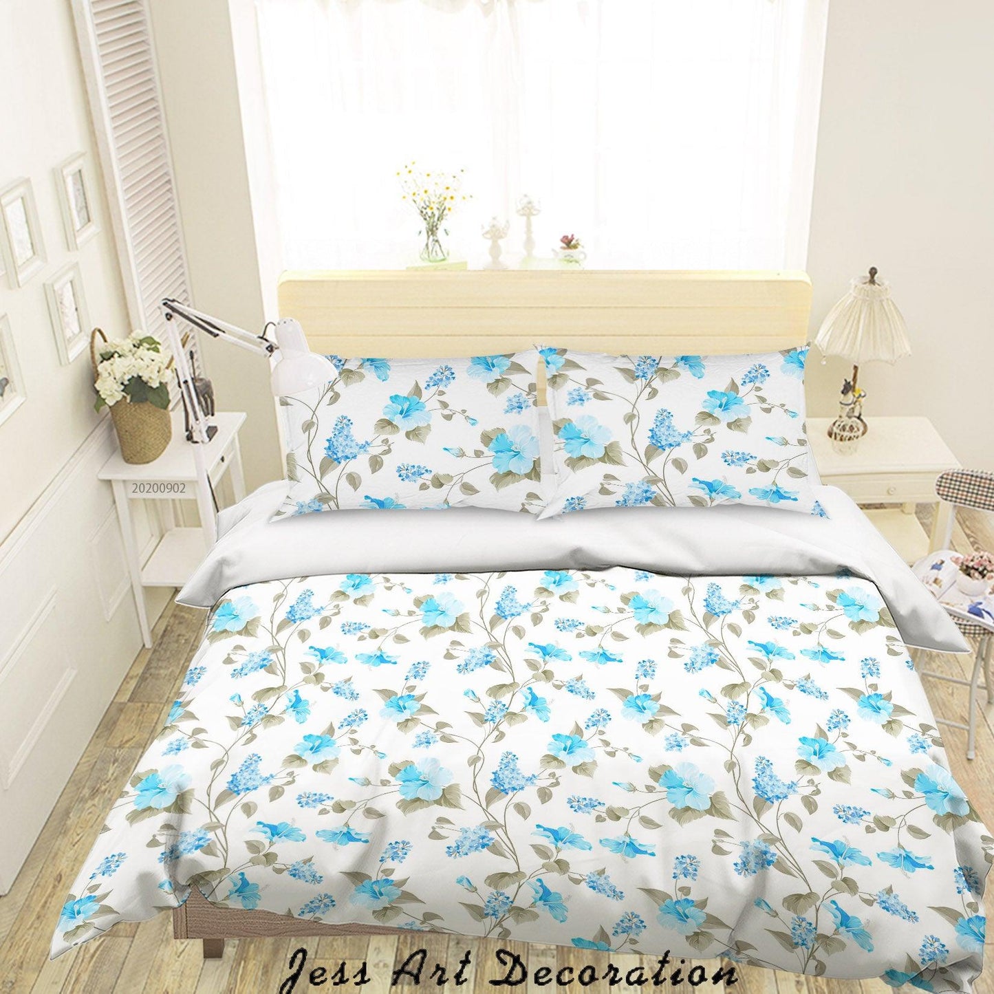 3D Blue FLowers Leaves Pattern Quilt Cover Set Bedding Set Duvet Cover Pillowcases WJ 1451