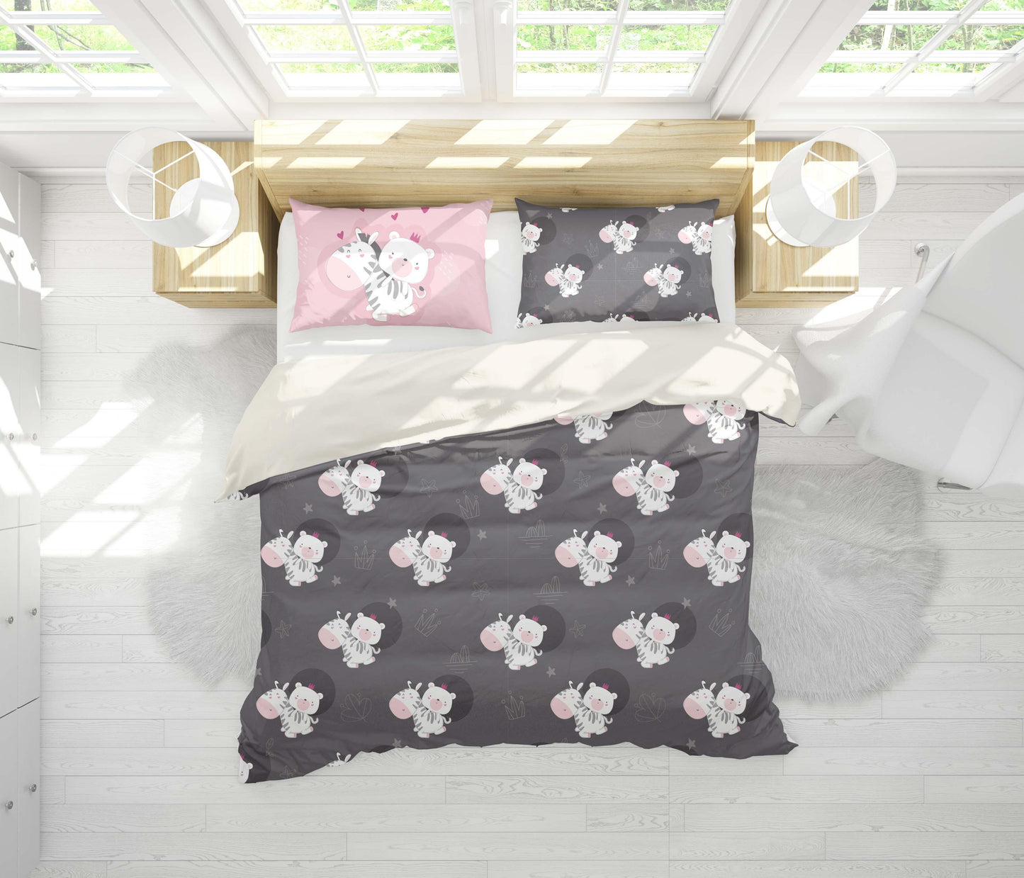 3D Black Zebra Bear Quilt Cover Set Bedding Set Pillowcases 69