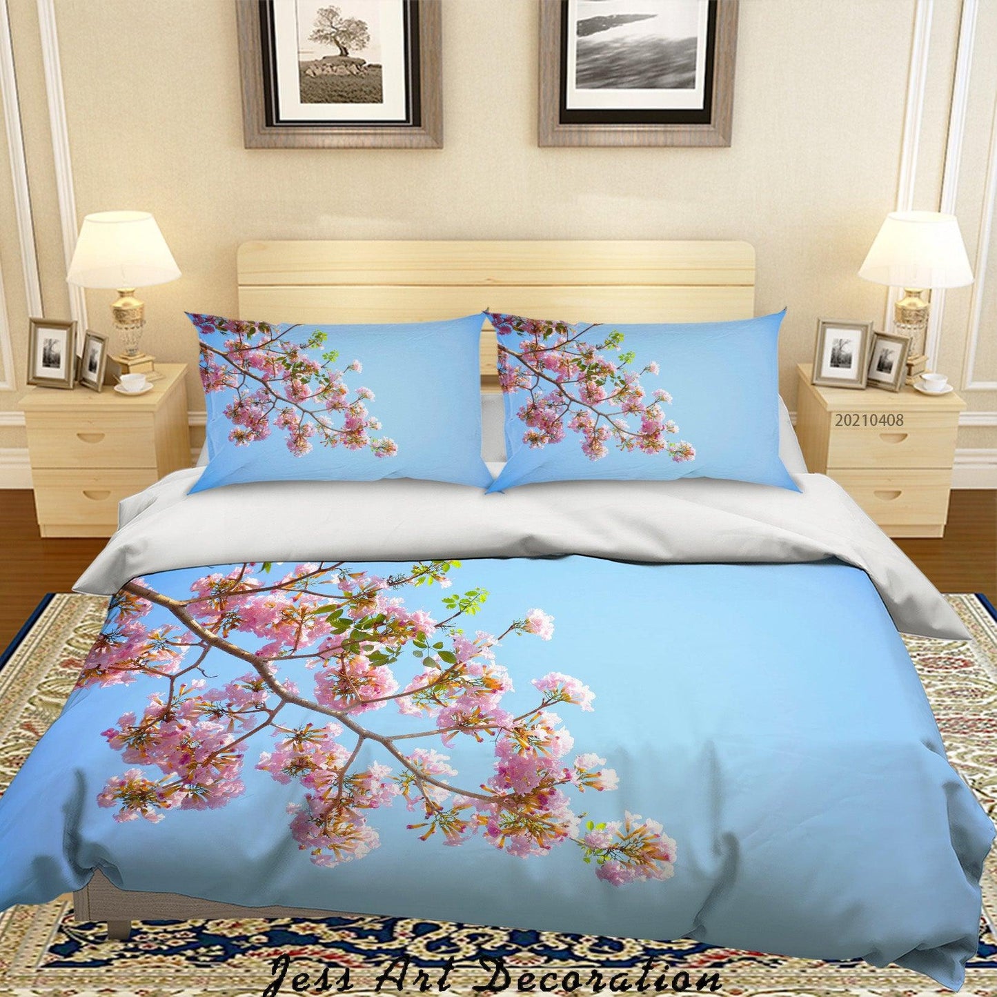 3D Blue Sky Cherry Blossom Flowering Branch Quilt Cover Set Bedding Set Duvet Cover Pillowcases 206