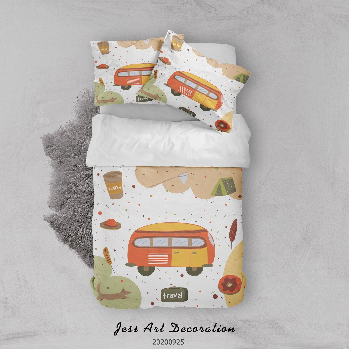 3D Cartoon Car Bus Pattern Quilt Cover Set Bedding Set Duvet Cover Pillowcases WJ 6454