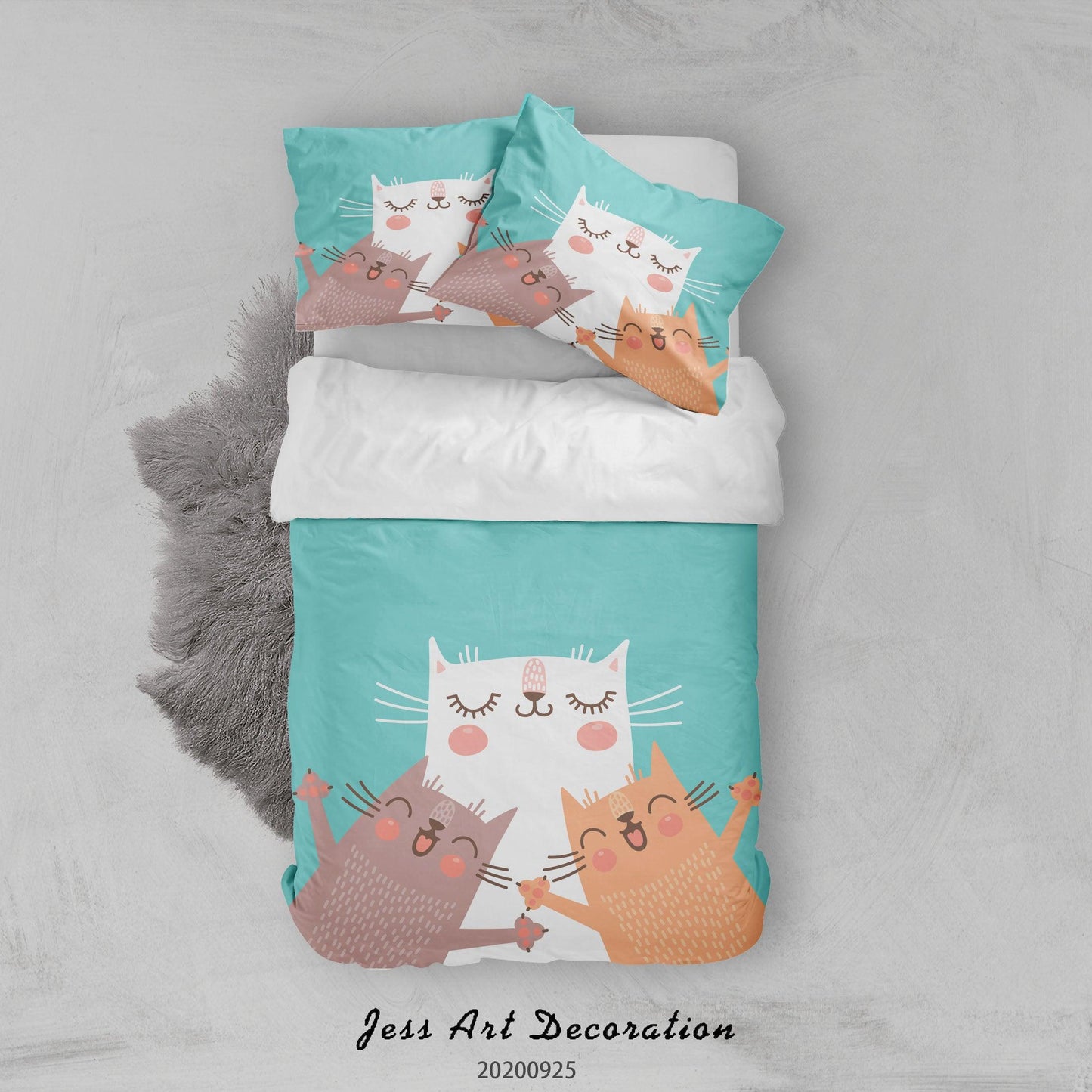 3D Cartoon Animal Cat Pattern Quilt Cover Set Bedding Set Duvet Cover Pillowcases WJ 6466