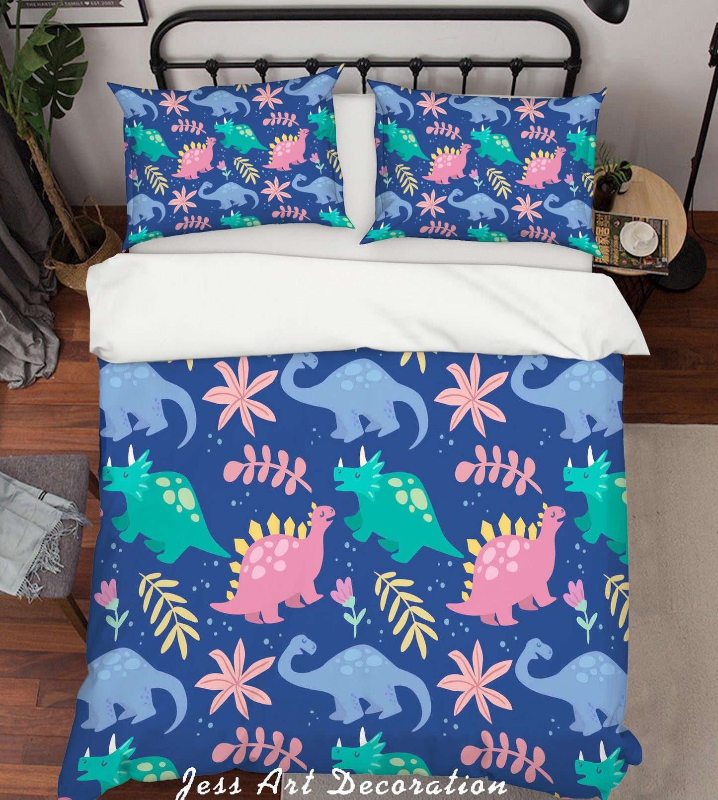 3D Cartoon Dinosaur Blue Quilt Cover Set Bedding Set Pillowcases 31